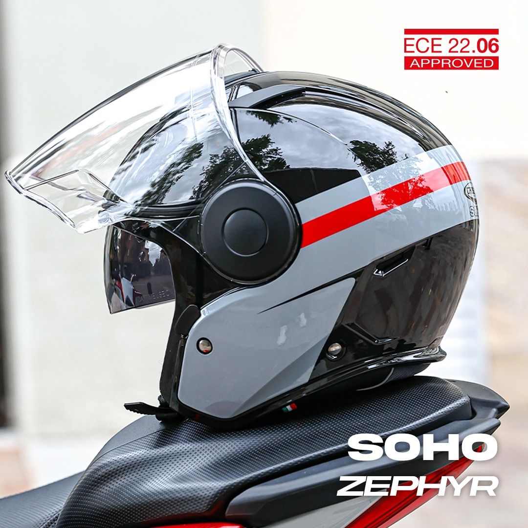 Caberg Soho Zephyr Otvorena motociklistička kaciga crna/siva/crvena M - C6IC60L7/M